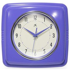 Infinity Instruments Square Silent Retro 22.9cm(9인치) 미드 센추리 모던 주방 다이너 레트로 벽시계 쿼츠 스위프 무브먼트 (레드), Veri Peri