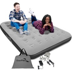 펌프가 내장된 에너플렉스 캠핑 에어 매트리스 - 여행 및 손님용 트윈 블로우업 성인 어린이용 휴대용 침대 회색, Grey, 9" Queen Size