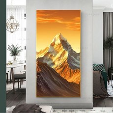 5D鑽石畫滿鑽日照金山玄關豎版鑽石繡2025新款高級手工十字繡過道, 1個, 優質滿鑽【不帶框45X70CM】