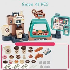 3 in 1 커피 머신 장난감 세트 주방 놀이 시뮬레이션 음식 빵 케이크 역할놀이 쇼핑 계산대, Green 3 in 1