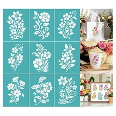GOMAKERER 2 Sheets Floral Silk Screen Stencil Flower Leaf Mesh Transfer Stencils Wildflower Self-