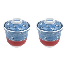 본인 파랑꽃 일본풍 도자기 일식 자왕무시 계란찜기 그릇세트(컵+뚜껑), 2개