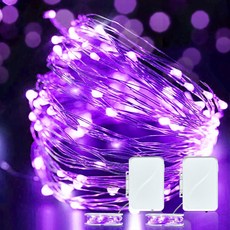 포졸라나 2팩 LED 요정 조명 배터리 작동 스트링 홈 파티 결혼식 크리스마스 장식용 16피트 50인치 방수 반딧불 - 보라색