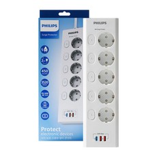 필립스 맥스 서지보호멀티탭 고용량 개별스위치 고속충전, 1개, 화이트 5구 CHP6752WA, 2m