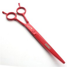 專業寵物美容剪刀7寸泰迪狗狗剪毛剪刀套裝 (平剪/V齒牙剪/翹剪/彎剪), 紅色7寸翹剪, 1個