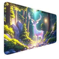 2 MTG 플레이매트 - 스티치 엣지 포레스트 TCG 플레이매트-미끄럼 방지 풍경 놀이 매트 매끄러운 표면 고무 베이스 보드 게임 마우스패드 61 x 35.6cm(24 14인치, Deer Stitched Edges 플레이매트