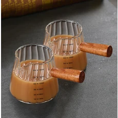 180ML 나무 손잡이 유리 에스프레소 측정 컵 커피 추출 규모 고온 저항 주전자 머그잔, 01 Clear 2Pcs