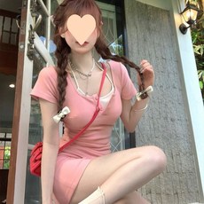 Yellwel 학원풍 레이어드 슬림 미니원피스 여성 여름 반팔 DJP