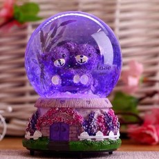 水晶球音樂盒 八音盒 送禮 兒童節 生日禮物, 薰衣草小熊抱抱,精美包裝+賀卡