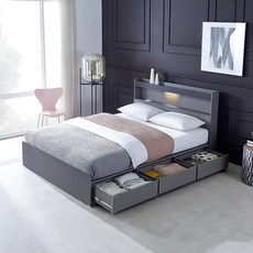 하포스 네르하 편안한 3단 통서랍 LED 수납헤드 침대 SS Q & K (멀티 사이즈 매트선택 지정일설치), 다크 그레이, 매트없음 (프레임만), 다크그레이