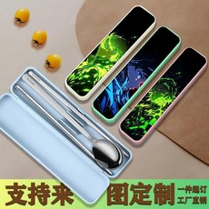 鬼滅之刃 鬼滅之刃炭治郎勺筷叉三件套裝戶外校園居家通用便攜餐具高顏值, 藍色,Y1016鬼滅之刃炭治郎【含餐具】06, 1個