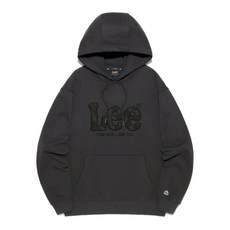 리 LEE 빅 트위치 데님 아플리케 후드 티셔츠 챠콜