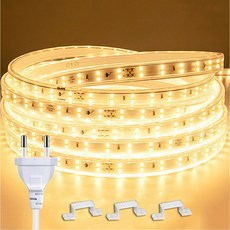 220V Led 스트립 고휘도 COB LED 리본 방 침실 주방 야외 정원 조명, Warm white, 10m, no ON-OFF switch