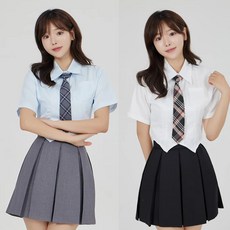 (대여)슬림 브이컷 반팔 셔츠 블라우스(2color) 교복