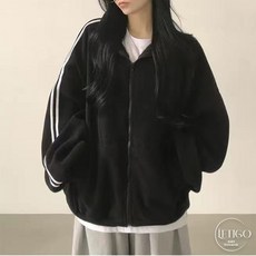 레티고 뽀글이 후리스 학생 교복 스트라이프 오버핏 집업 점퍼