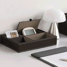 사무용품정리함 책상위 소품수납 인조가죽 트레이 리모컨보관 문구정리 데스크정리함, 1개, 그레이