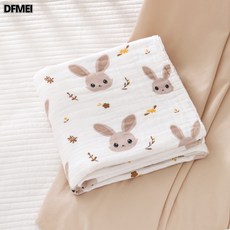 DFMEI 新生嬰兒浴巾a類初生寶寶純棉四層紗布蓋毯包被兒童洗澡巾, 1個, ins兔子:70*90【四層】