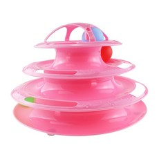 毛樂子寵物貓咪軌道球玩具 三層貓轉盤 旋轉軌道球 逗貓玩具, 1個, 四層-粉紅