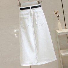 AOKADA 여성 여름 하이웨스트 데님 스커트 미디 기장 A라인 옆트임 청치마