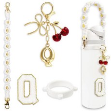 BydGxy Owala FreeSip & Tumbler용 체리 리본 나비매듭 레터 참 맞춤형 이니셜 물병 손잡이 액세서리 프레피 스타일 선물 화이트 - H 166482, 문자 Q