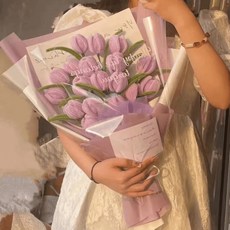 扭扭棒花束DIY手工材料包：自製向日葵玫瑰，送閨蜜媽媽生日禮物首選, 大束紫色鬱金香花束材料包-送敎程