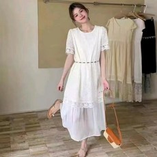 Yellwel 아플레 레이어드 여성 여름 레이스 원피스 DJP