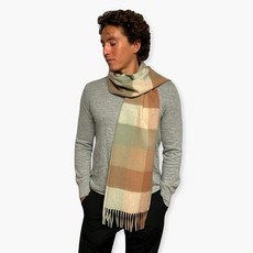 Humble Hilo 울 스카프 헤리티지 격자무늬 씨폼 블루 140694, 브라운 및 세이지 그린