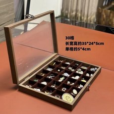 復古木紋唐卡佛牌珠寶玉石收納展示盒, 1個, 胡桃木色30格收納盒