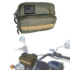 Larswon 오토바이 핸들바 백 - 크루저 소프테일 다이나 스포츠스터 더트 바이크 및 자전거와 호환되는 방수 프론트 포크 파우치 보관 | 탈착식 스트랩 맞춤형 패치 그린 17, 초록색