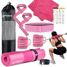 프리미엄 바벨 패드 세트 - 힙 스러스트 런지 벤치 프레스용 패드 케이블 기계용 발목 스트랩 2개 엉덩이 저항 밴드 스러스트 휴대용 가방이 있는 여성용 체육관 액세서리, Fresh Pink