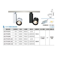 舞光 12W LED 軌道燈 貴族黑/時尚白 TR12DFL, 1個