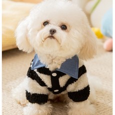 투니스 강아지 폴로넥 스트라이프 퍼 긴소매 티셔츠, 1개, 블랙