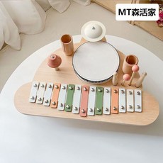 早教益智玩具男女兒童音樂啓蒙手拍鼓多功能木質架子鼓打擊音樂臺, 1個, 飛船音樂臺