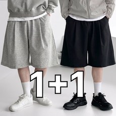 핏노블 2P 남자 버뮤다팬츠 7부 와이드 원턱 반바지 1+1