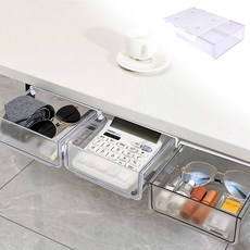 무타공 부착식 책상밑서랍 화이트, 1개, 투명