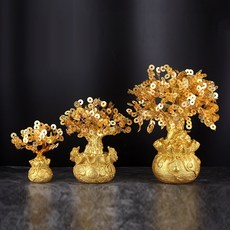 돈 들어오는 황금돈나무 장식품 운수대통 장식소품 집들이선물 개업축하선물, 금색