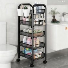 BangPang 철제 트롤리 이동식 트롤리 5단 틈새 트롤리 주방 카트, 블랙