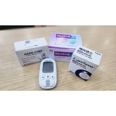 (주)아이센스 당뇨측정기. 혈당체크기 아산체크 혈당계+혈당시험지1통(100매)+알콜솜1통(100매)+채혈침1통(100개), 1세트
