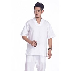 데일리 여름 명상복 상하의 여성 루즈핏 린넨 트림 요가 반팔 요가복