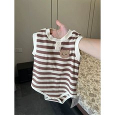 嬰幼兒連體衣 條紋卡通背心爬服 男女寶寶無袖哈衣