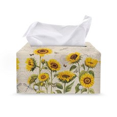 Oamsistay 해바라기 나비 티슈 박스 커버 PU 가죽 페이셜 티슈 모던 직사각형 티슈 박스 패션 욕실 장식 장식 홀더 오거나이저 욕실 화장대 카운터탑