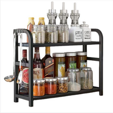 주방 정리 선반 양념선반 2단 양념 수납랙 대용량 주방정리용, 검은색, 1개
