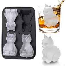 3D 고양이 얼음 큐브 몰드 칵테일용 깔때기가 있는 애드메종 트레이 버번 브랜디 남성용 위스키 선물 실리콘 펀 셰이프 블랙 큐트(CAT), Golf Ball, 1개