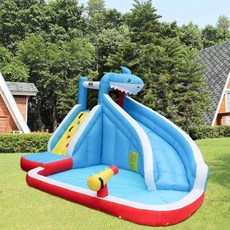 에어바운서 미끄럼틀 점핑 방방이 대형 에어 슬라이드, 블루 상어 400x300x245cm, 1개