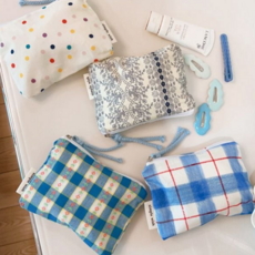 여성 파우치 휴대용 플라워 립스틱 체크 파우치 생리대 여행용