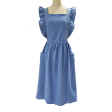 公主風小花邊木耳藝文工作圍裙 廚房背心純棉圍裙, 藍色