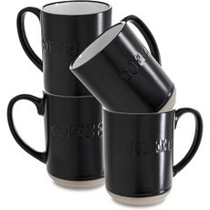 셰필드 홈 세라믹 머그 세트 차 라떼 카푸치노 밀크 핫초코용 손잡이가 달린 18oz 대형 커피 4개. 전자레인지 및 식기세척기 사용 가능 반응성 유약, Black, 1개