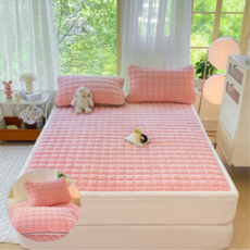 홈앤힐링 침대 매트리스 토퍼 벨벳 매트리스패드+베개커버 세트, 클레이 핑크(베겟잇 포함)