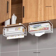 桃園快速 廚房紙巾架 櫥櫃下掛架 免打孔多功能收納 懸掛倒掛抽紙盒, 1個, 白色小號捲紙架,免打孔