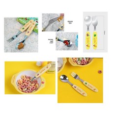 碰碰狐 鯊魚寶寶 韓國製不鏽鋼兒童學習餐具組 (筷子/湯匙/叉子), 1個, 鯊魚寶寶黃色湯匙叉子組（無盒）, 黃色